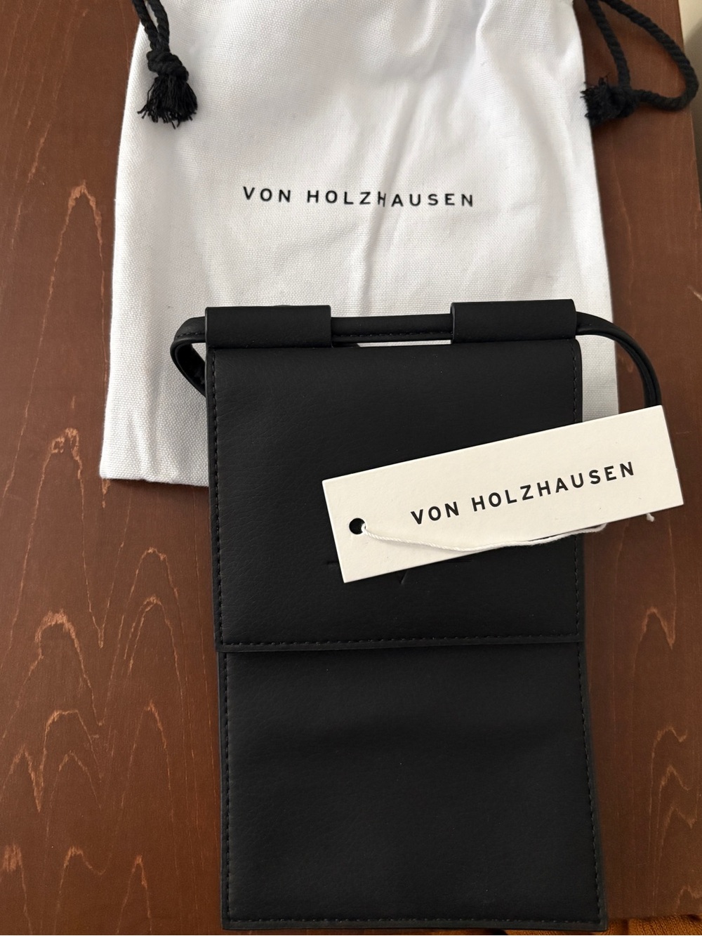 NWT Retired Vegan Leather Von Holzhausen Black Leather Crossbody Passport Pouch